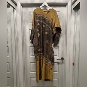 Very Elegant Gold and Dark Gray Embroidered Kaftan from the Middle East